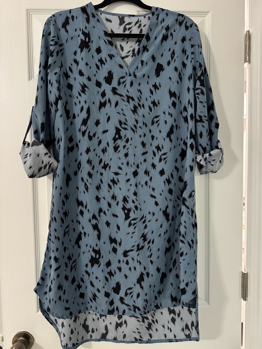 SHEIN Light Blue and Black Animal Print Blouse/dress